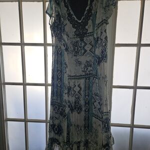 Reba Teal and White Maxi Dress with Boho Print